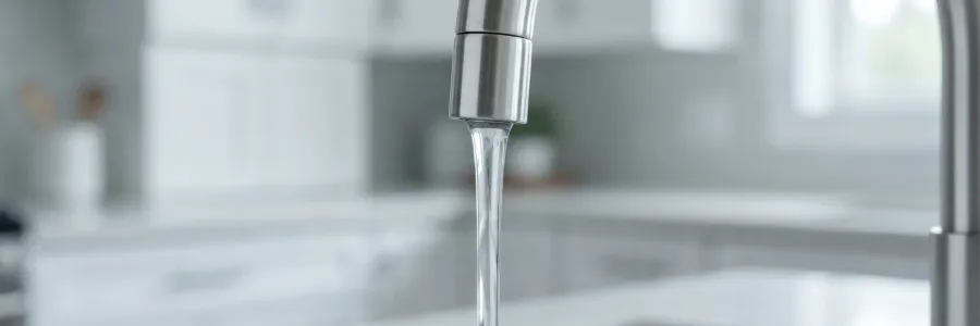 Close-up of clean water flowing from a kitchen faucet